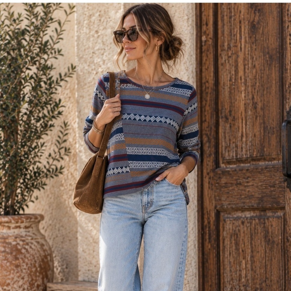 The Odells Textured Asymmetric Wrap Blouse Geometric Cotton Boho Top XS